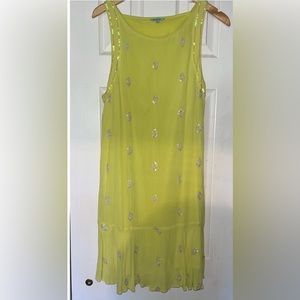 Anthropologie Leifnotes Chartreuse Flapper Style Dress w/Sequins Size: 12